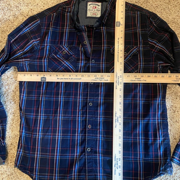 Men's Navy and Red Plaid Button-Down Shirt - Picture 1 of 7